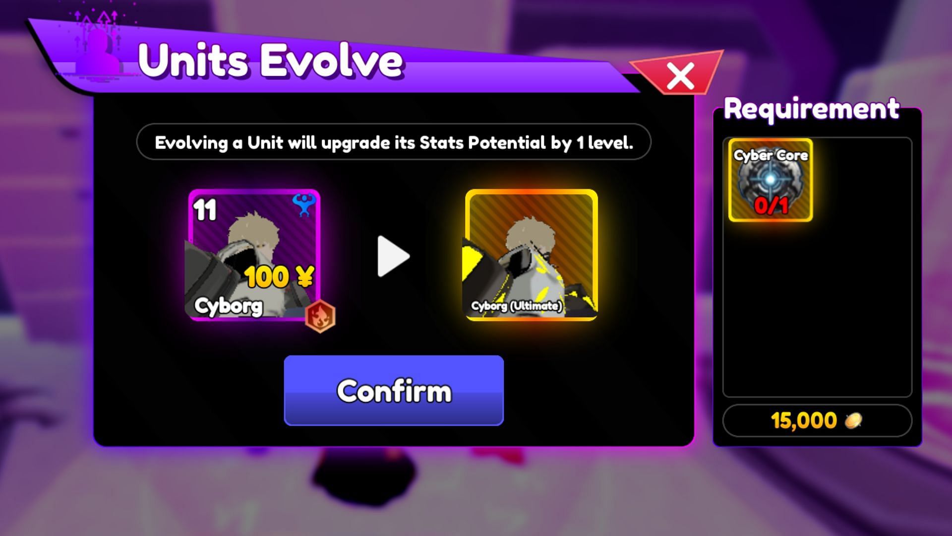 Cyber Core helps players evolve Cyborg in the game (Image via Roblox)